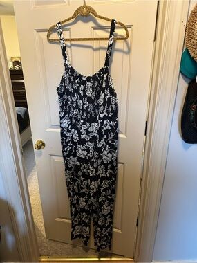 Black & White Floral Jumpsuit with Adjustable Straps